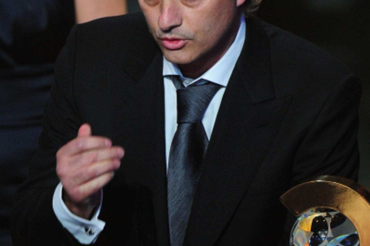 \'Portuguese Jose Mourinho is awarded the FIFA World Coach of the Year for Men\'s Football on January 10, 2011 at the Kongresshaus during The FIFA gala award ceremony in Zurich. The three finalists fo