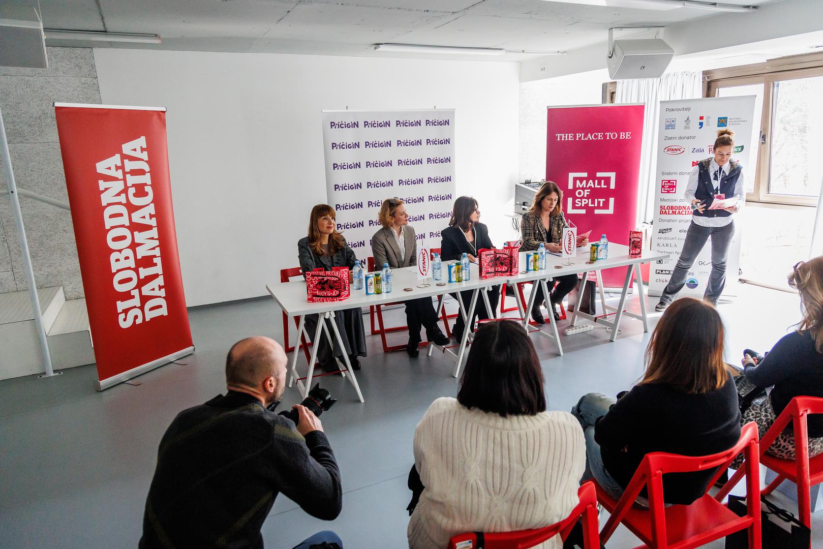 03.03.2026., Split - Na konferenciji za medije predstavljen je program 19. izdanja festivala Pricigin. Alijana Vuksic, Stefana Dosen, Maja Vrancic i Marina Kuzmanic Petres Photo: Zvonimir Barisin/PIXSELL