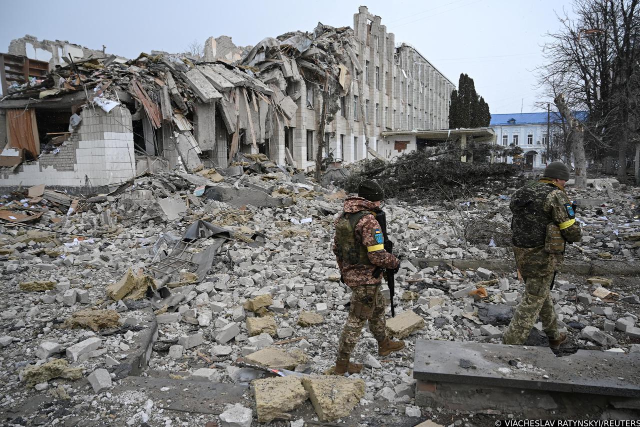 A view shows a destroyed school building in Zhytomyr