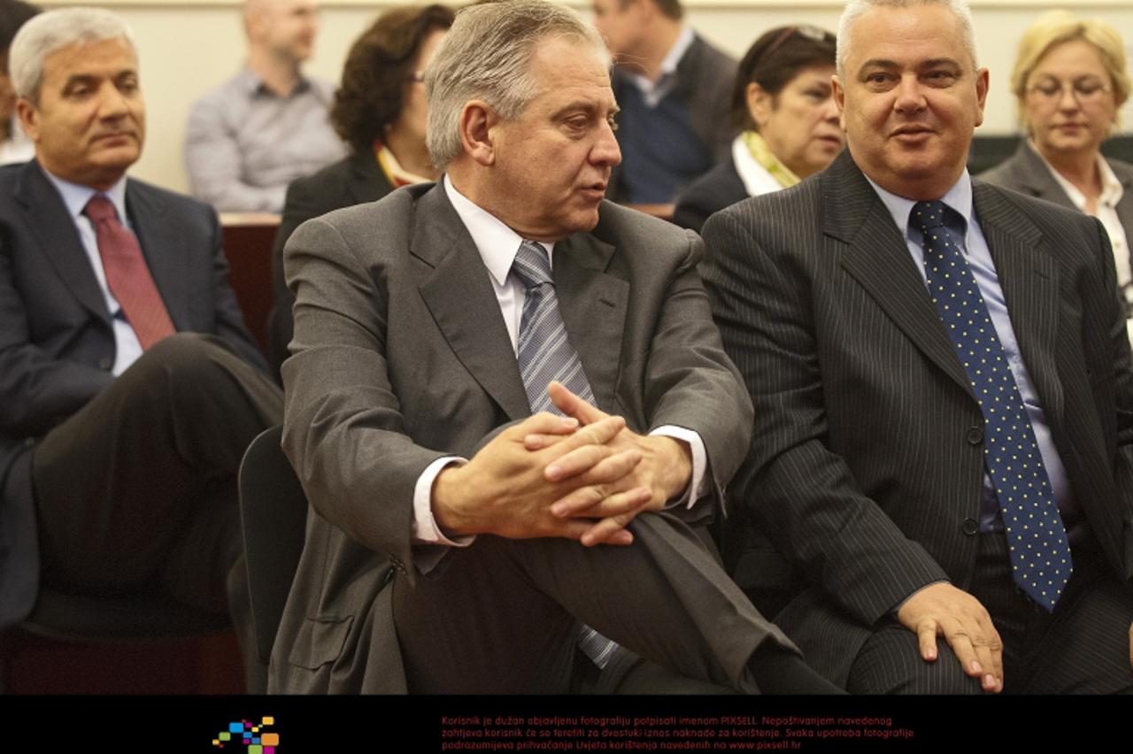 '24.04.2012.,  Zagreb - Nastavak sudjenja dr. Ivi Sanaderu i drugima u slucaju FIMI medija, najvecoj korupcijskoj aferi u RH. Mladen Barisic, Ivo sanader, Ratko Macek. Photo: Daniel Kasap/PIXSELL; '