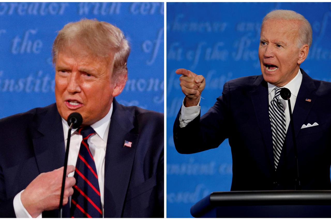 FILE PHOTO: A combination picture shows U.S. President Donald Trump and Democratic presidential nominee Joe Biden during the first 2020 presidential campaign debate, in Cleveland