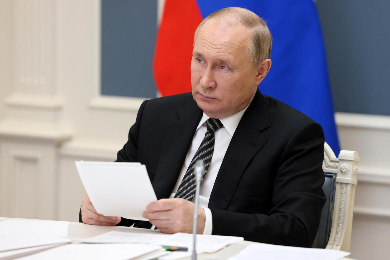 Russian President Putin attends the Supreme Eurasian Economic Council via video link in Moscow