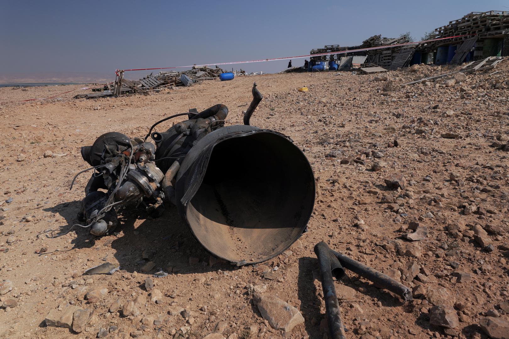 The remains of a rocket booster that, according to Israeli authorities critically injured a 7-year-old girl, after Iran launched drones and missiles towards Israel, near Arad, Israel, April 14, 2024. REUTERS/Christophe van der Perre Photo: CHRISTOPHE VAN DER PERRE/REUTERS