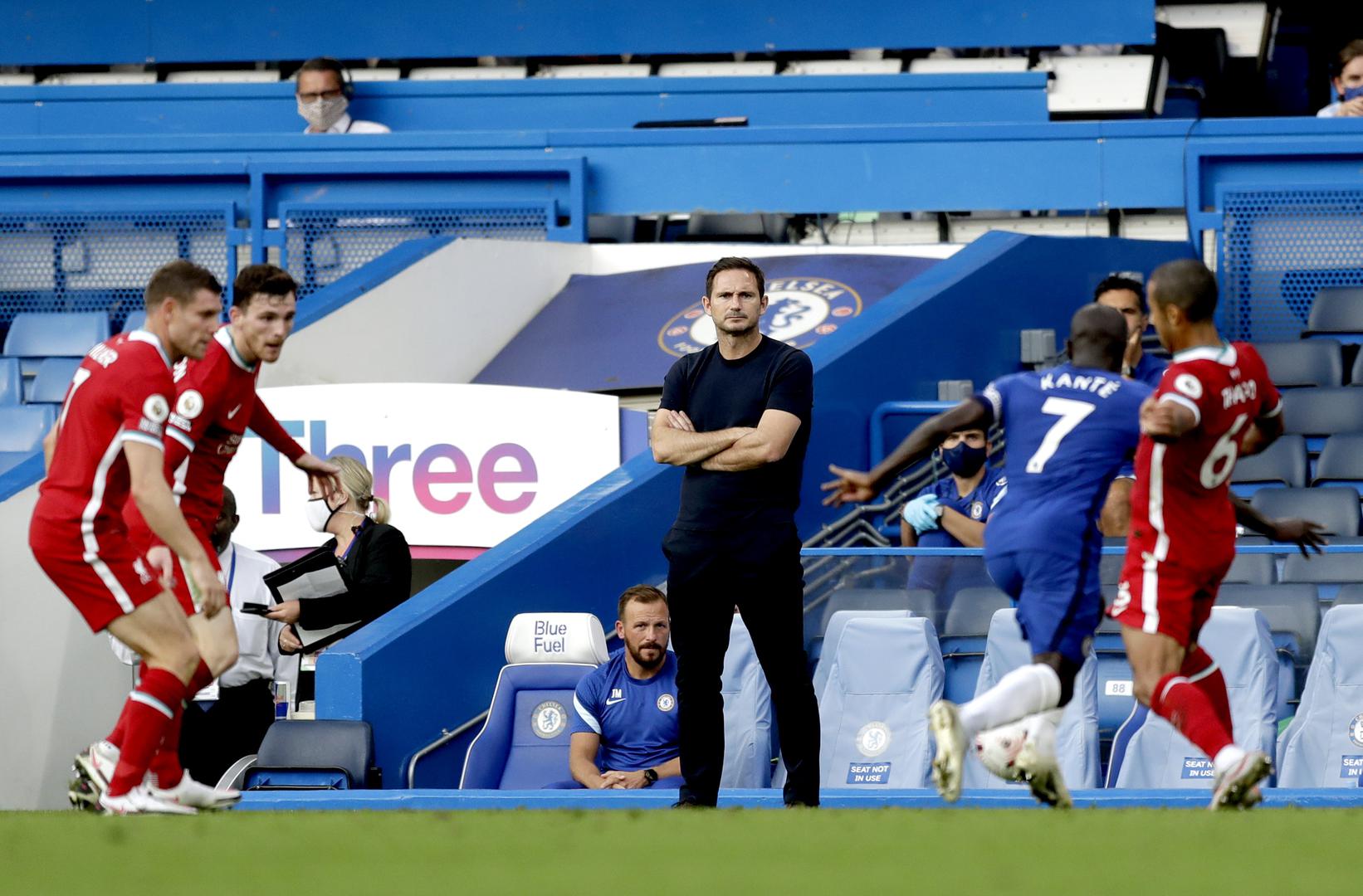 Chelsea v Liverpool - Premier League - Stamford Bridge Chelsea manager Frank Lampard (centre) watches from the touchline during the Premier League match at Stamford Bridge, London. Matt Dunham  Photo: PA Images/PIXSELL