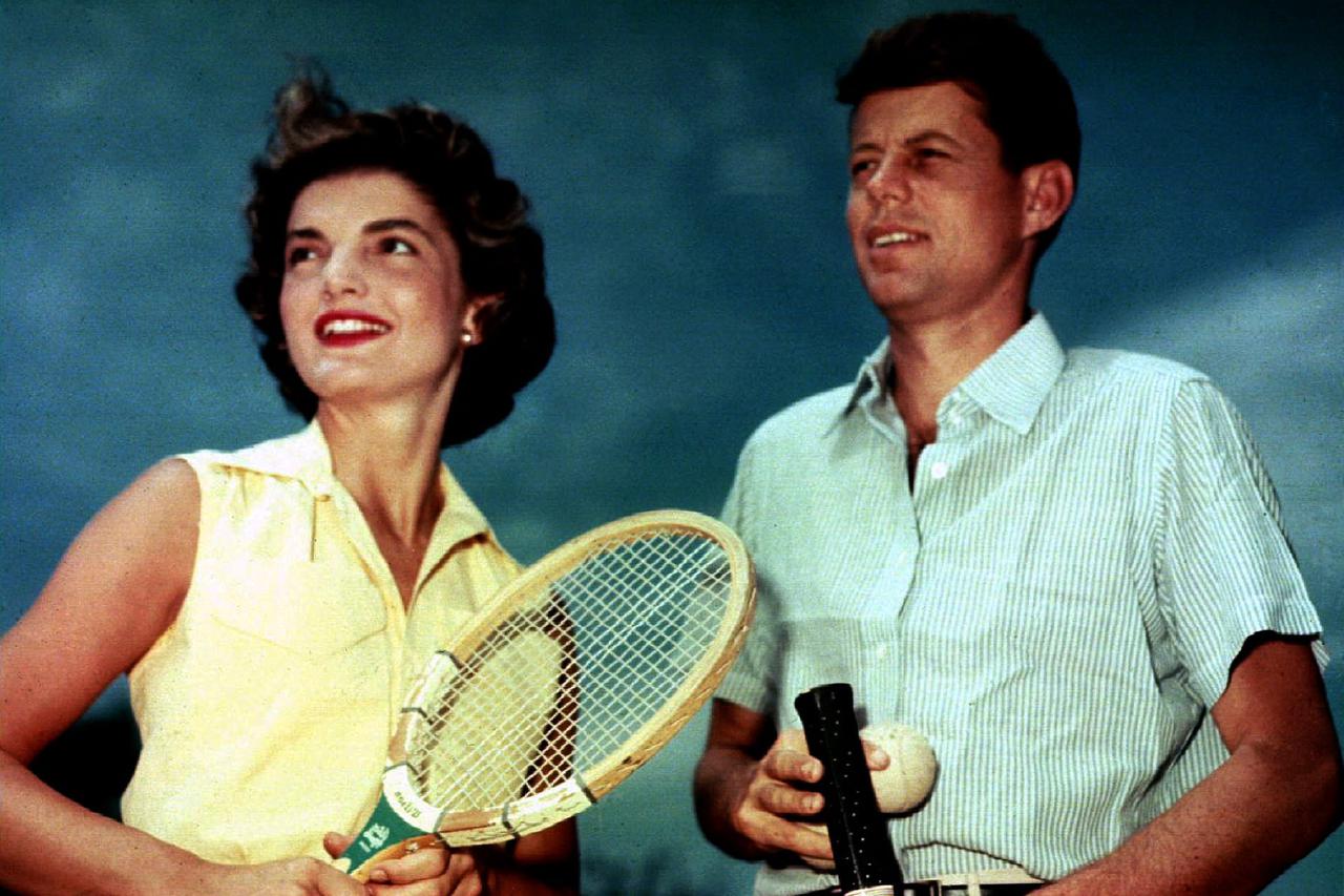 FILE PHOTO JUN53- Jacqueline Kennedy Onassis shown in this June 27, 1953 photograph with then Senator John F. Kennedy in Hyannisport, Massachuestts - RTXFCJ7