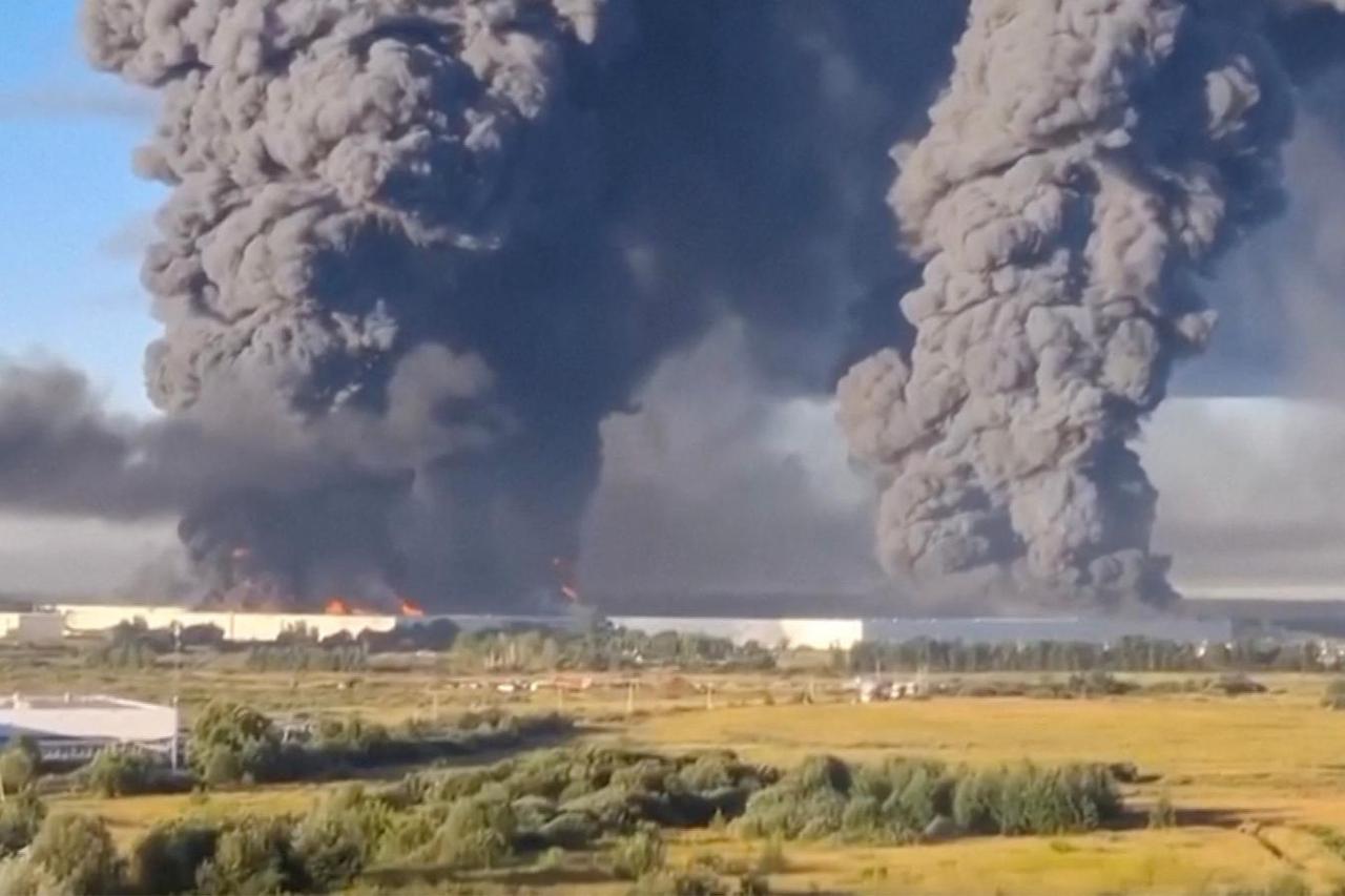 Smoke billows from a warehouse, after deadly Ukrainian drone attacks, as per regional governors, in Elektrostal