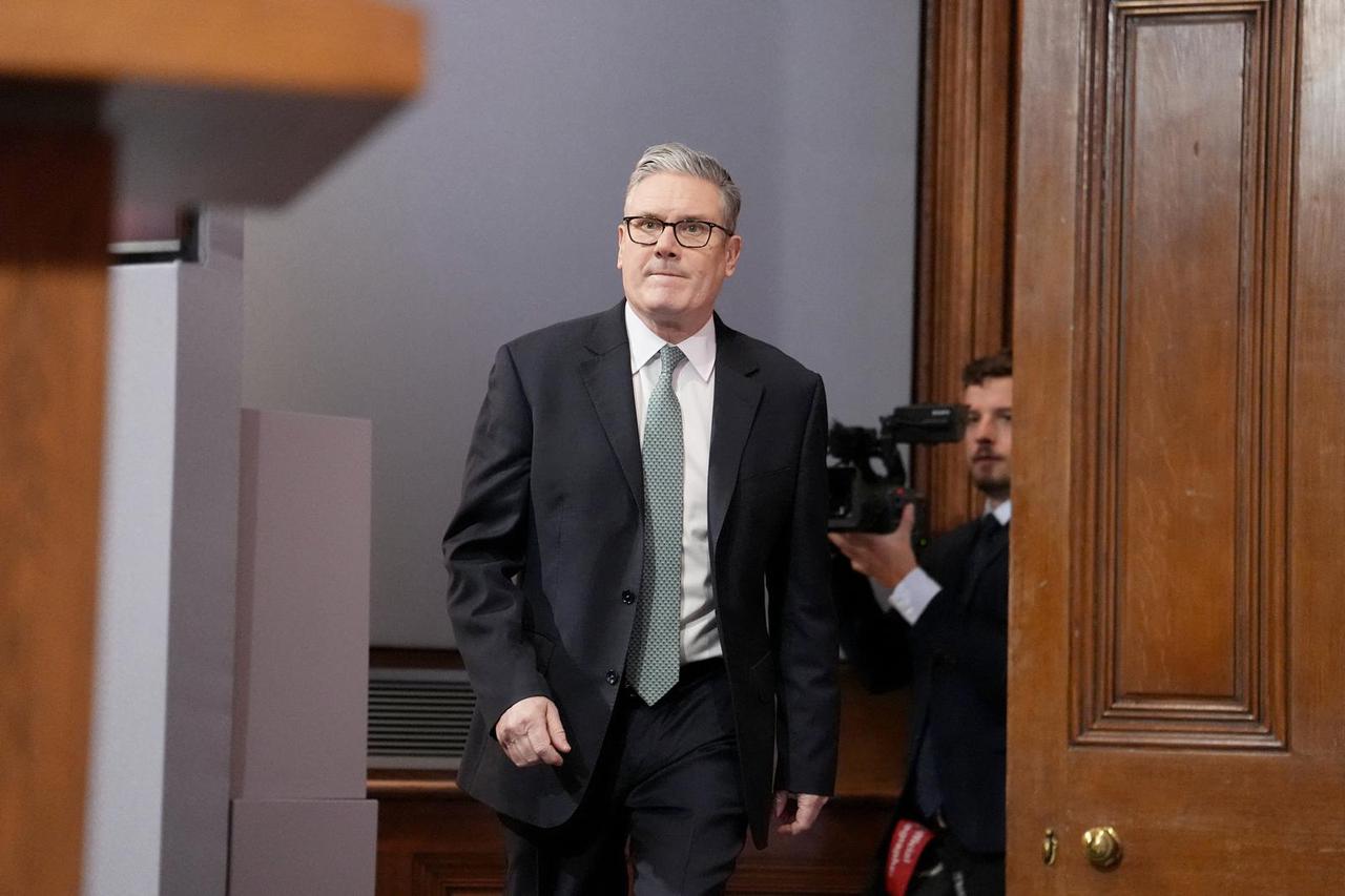 British Prime Minister Starmer delivers a statement in London