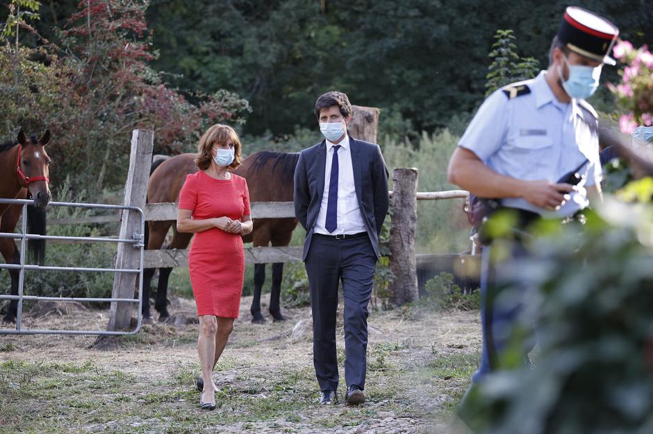 French Interior Minister Gerald Darmanin attend a meeting with horse breeders - Plailly