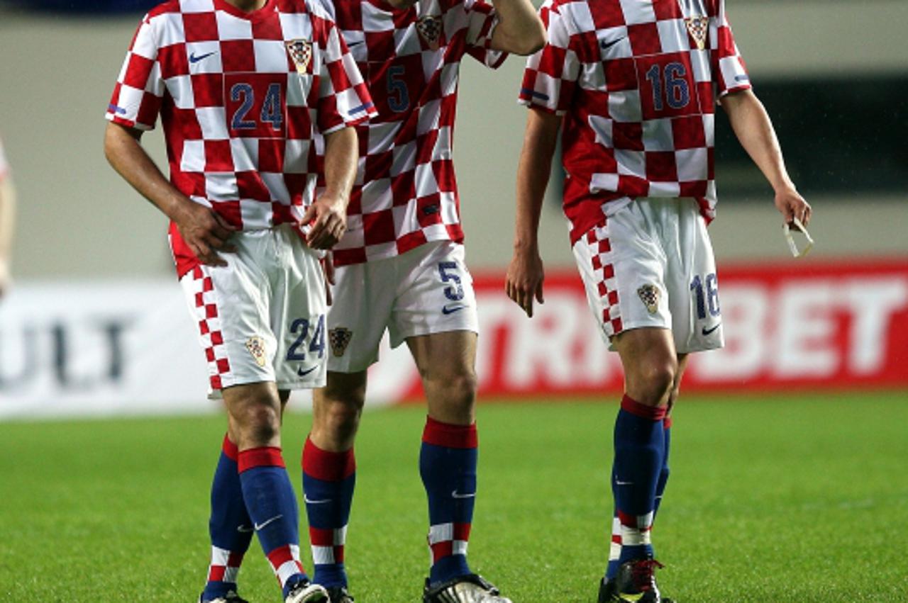 '26. 05. 2010.,Tallinn, Estonija - Prijateljska nogometna utakmica izmedju reprezentacija Estonije i Hrvatske. Dejan Lovren, Gordon Schildenfeld, Tomislav Dujmovic Photo: Zeljko Hladika/PIXSELL'