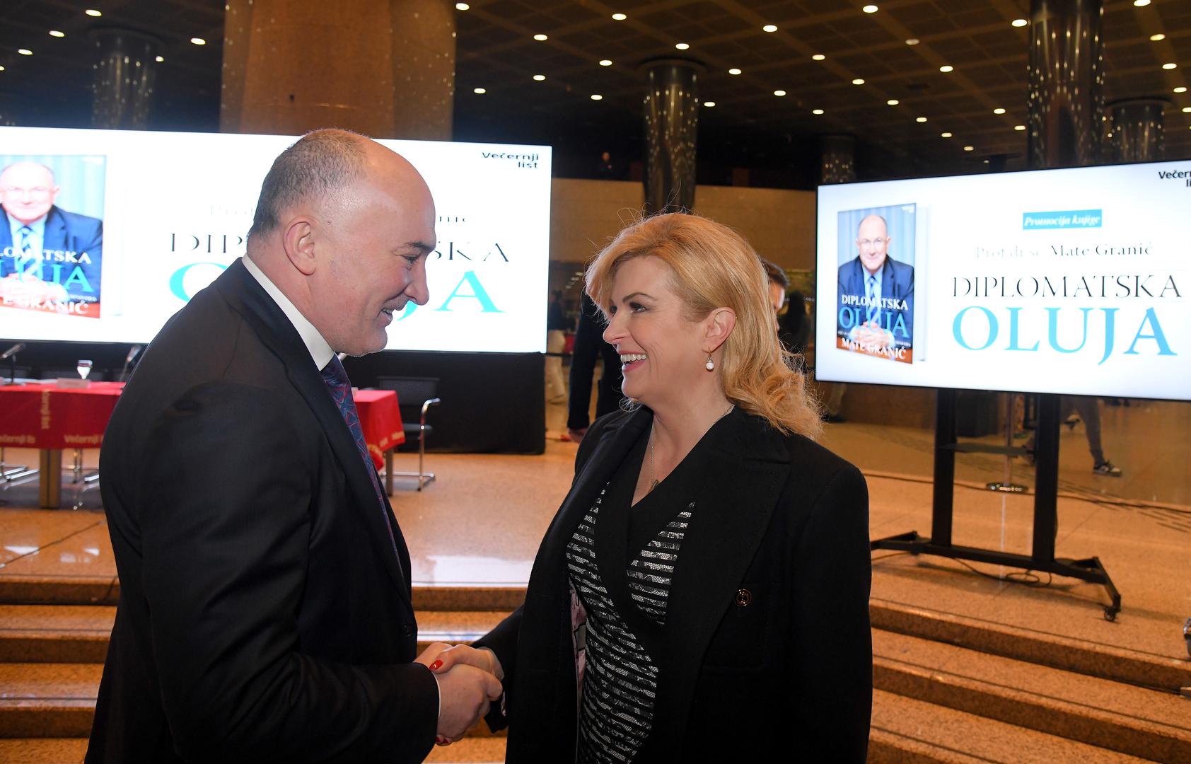 16.01.2023., Zagreb - U Nacionalnoj i sveucilisnoj knjiznici odrzana je promocija 2. dopunjenog izdanja knjige "Diplomatska oluja" Mate Granica. predstavnik Styria Media Grupe u Hrvatskoj Ivan Tolj, Kolinda Grabar Kitarovic Photo: Josip Regovic/PIXSELL