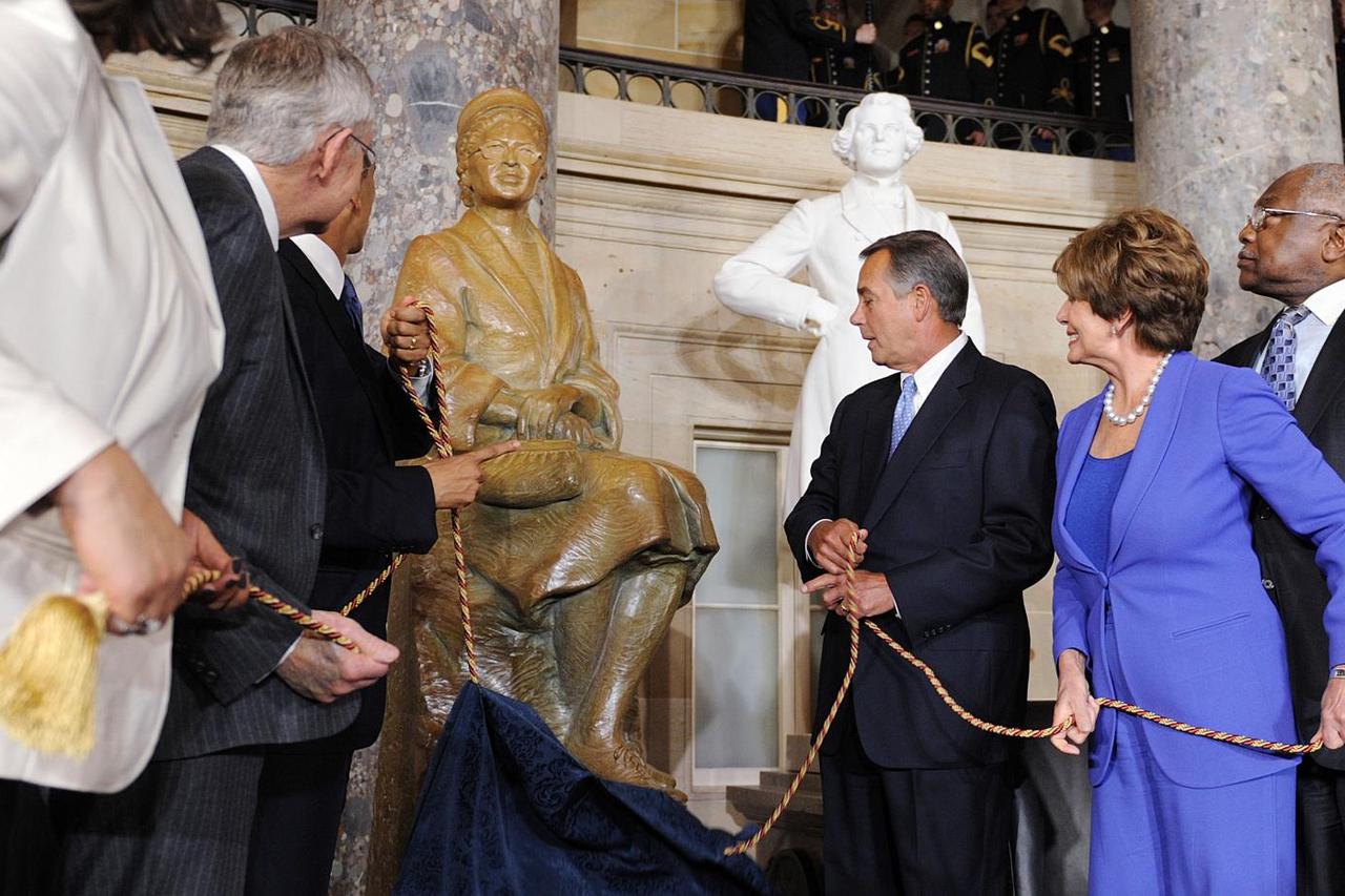 President Obama unveils a statue of Rosa Parks in the Capitol- DC