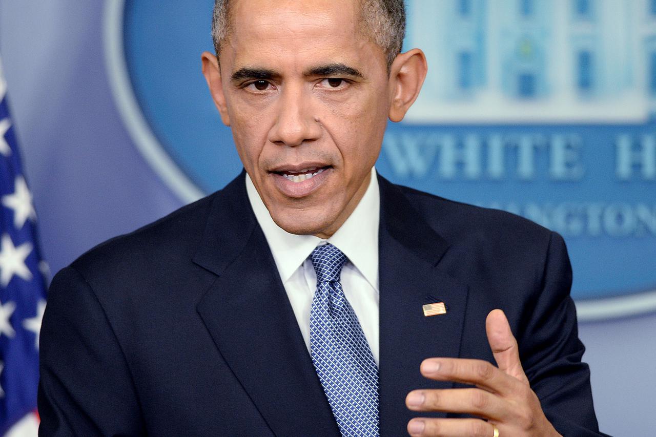 US President Obama Holds End of the Year News Conference- DCUS President Barack Obama speaks at a end of the year news conference in the Brady Press Briefing Room on December 19, 2014 in Washington, DC. President Barack Obama said Friday that Sony Picture