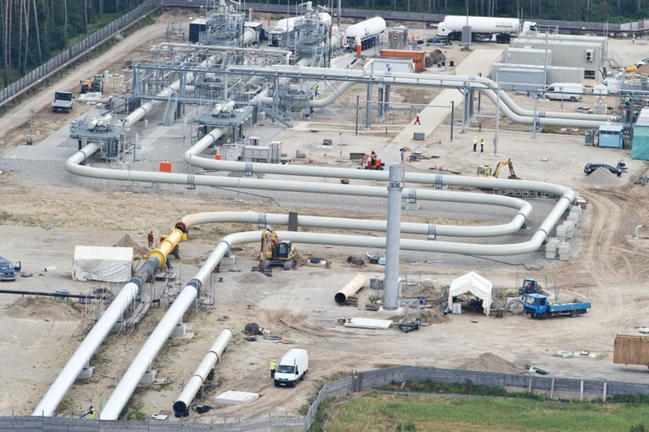 '(FILES) - Picture taken on August 25, 2011 shows the Nord Stream gas pipeline near the north-eastern German city of Lubmin.  German Chancellor Angela Merkel and Russian President Dmitry Medvedev will