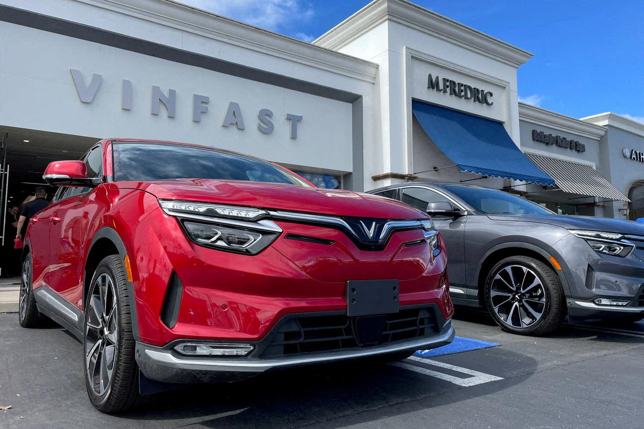 FILE PHOTO: VinFast electric vehicles are parked at a store in Los Angeles, U.S.