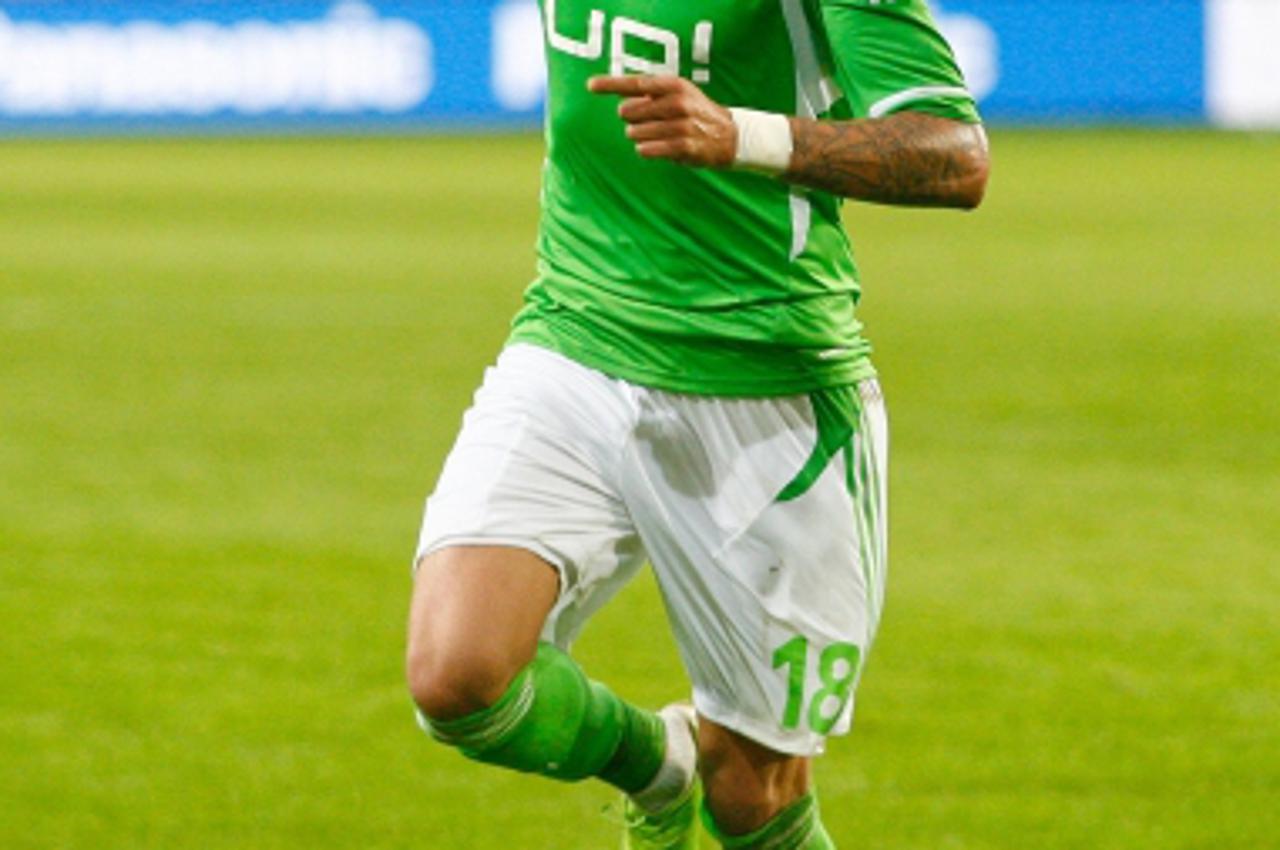 '11.09.2011,Volkswagen Arena, Wolfsburg, GER, 1.FBL,VfL Wolfsburg vs FC Schalke 04, im Bild ein jubelnder Torschuetze Mario Mandzukic (Wolfsburg #18)  // during the match from GER, 1.FBL, VfL Wolfsbur