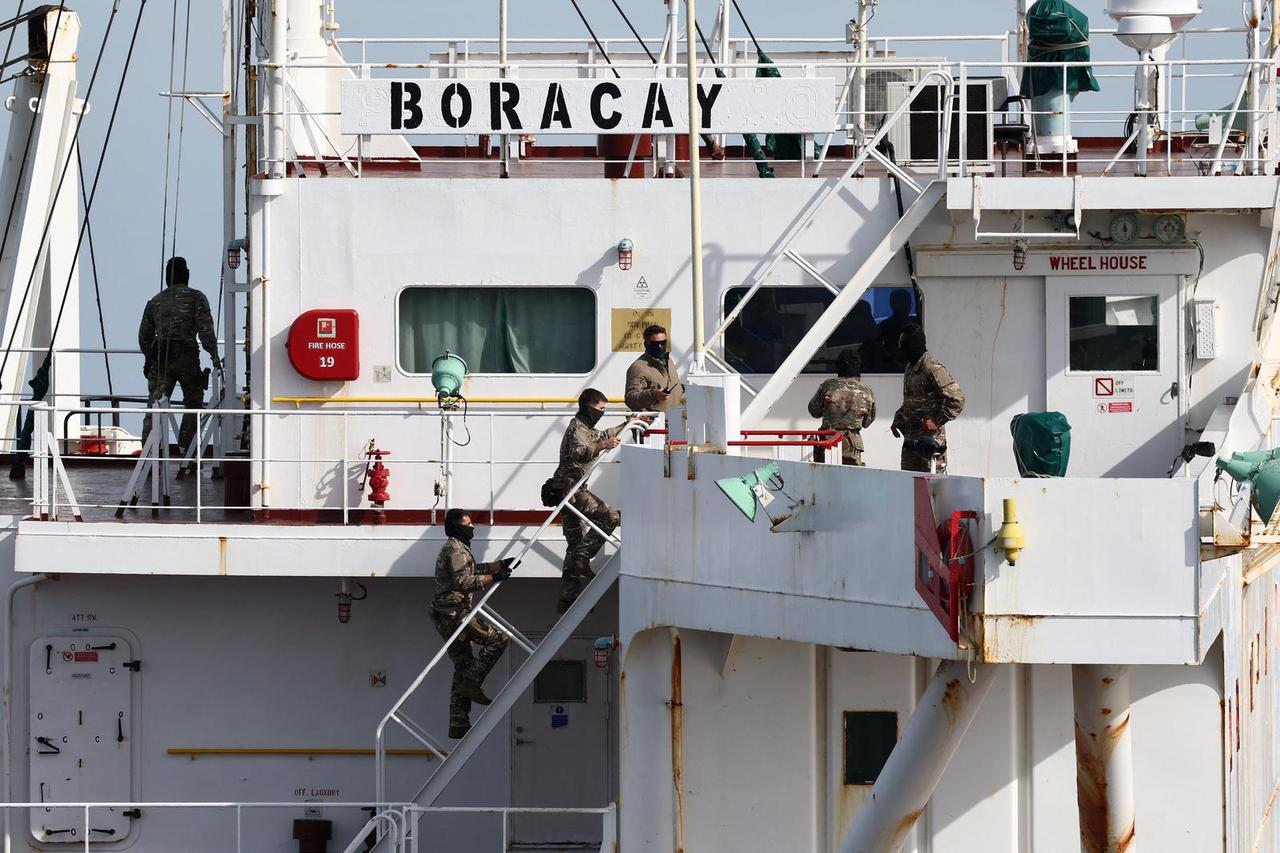Aerial view of the vessel Boracay, off the coast of Saint-Nazaire