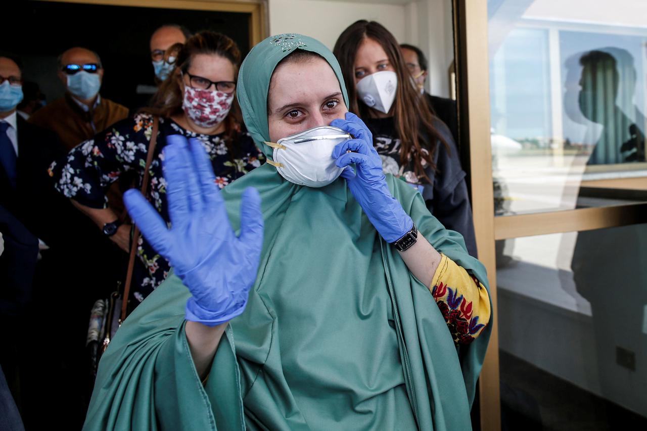 Freed Italian aid worker Silvia Romano arrives at Ciampino military airport in Rome