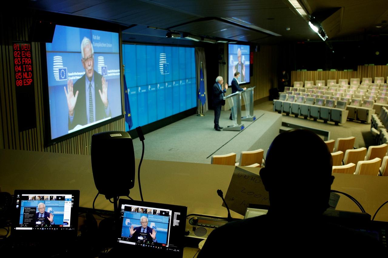European Union foreign policy chief Borrell attends a news conference after a meeting of EU foreign ministers at the European Council building, in Brussels