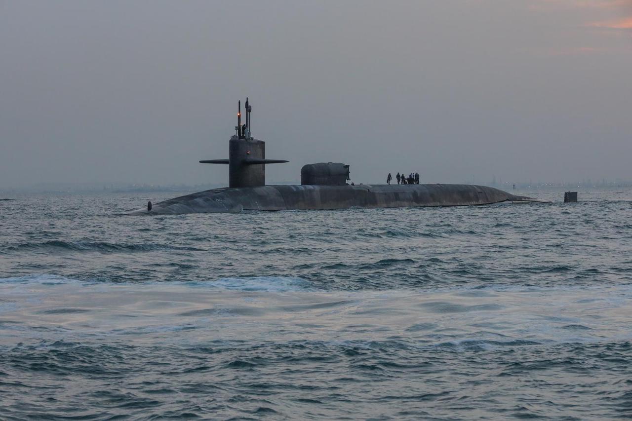 The guided-missile submarine USS Georgia (SSGN 729) transits the Gulf