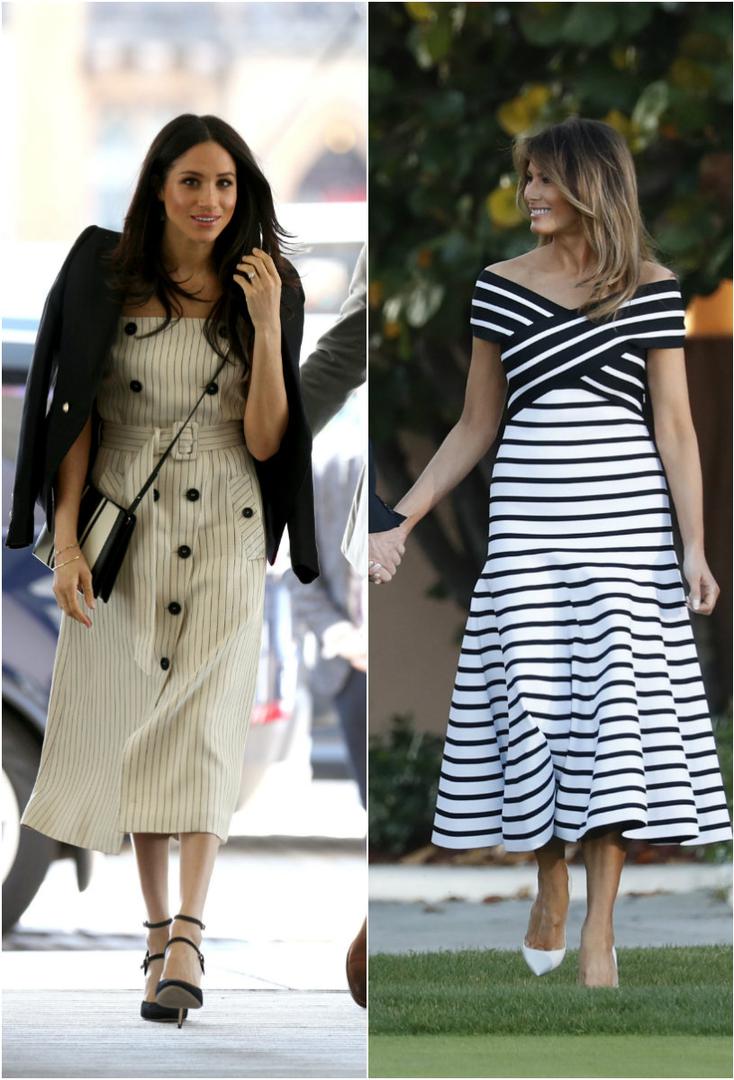 Buduća princeza Meghan Markle i prva dama Amerike Melania Trump u isto vrijeme pokazale su što je trend ove sezone i opet su prkosile modnim pravilima, Meghan onima kraljevske obitelji, a Melania onima koje nalaže protokol.
