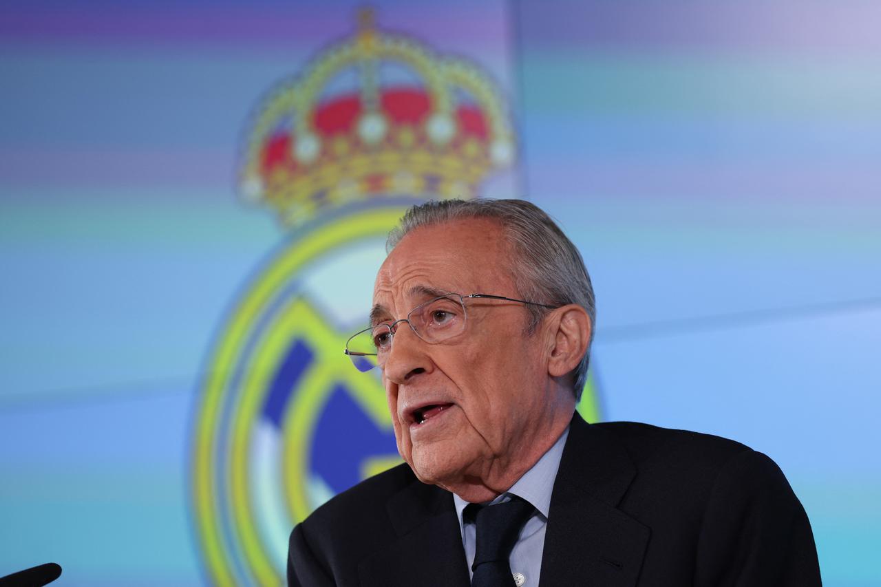 Real Madrid president Florentino Perez holds press conference
