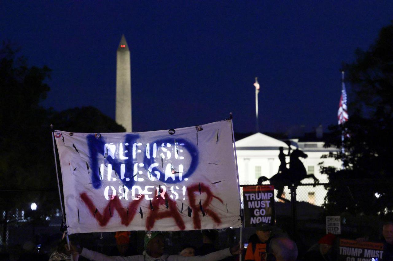 Demonstrators protest against military action in Iran after U.S. President Donald Trump said that he had agreed to a two-week ceasefire, in Washington
