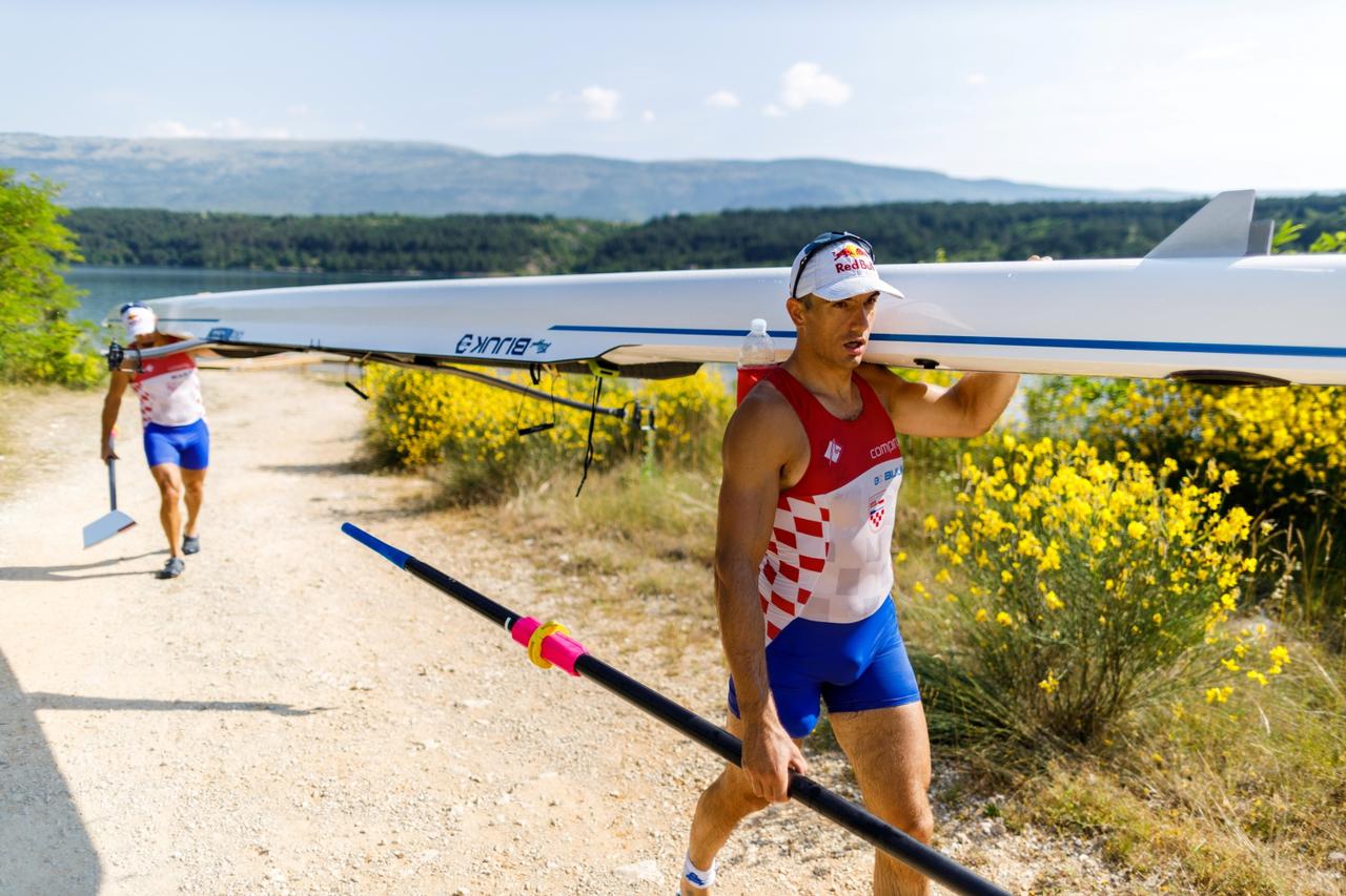 Croatia rowers Valent Sinkovic and Martin Sinkovic are seen after the training for the Tokyo 2020 Olympics near Sinj