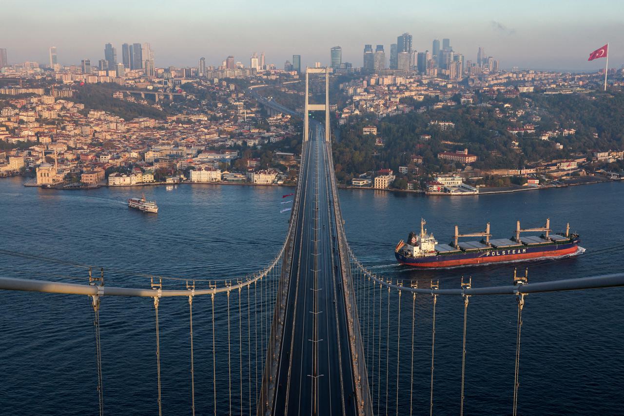 FILE PHOTO: A view of city's business and financial districts from the Bosphorus Bridge in Istanbul