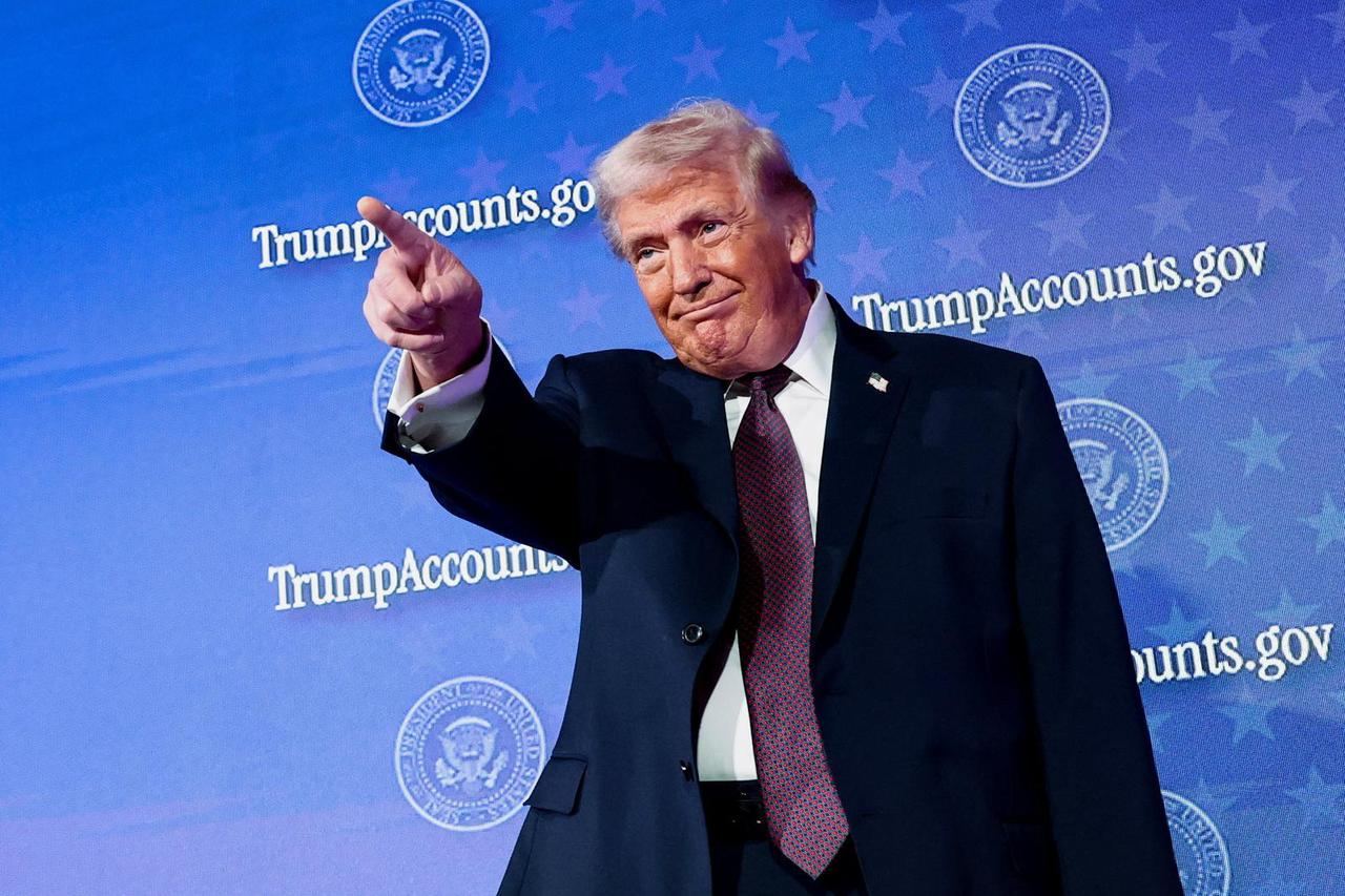 U.S. President Donald Trump attends the U.S. Treasury Department's Trump Accounts Summit, in Washington