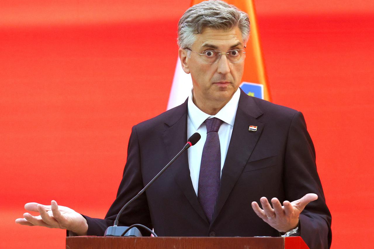 Croatian Prime Minister Andrej Plenkovic speaks during a press conference in Ohrid