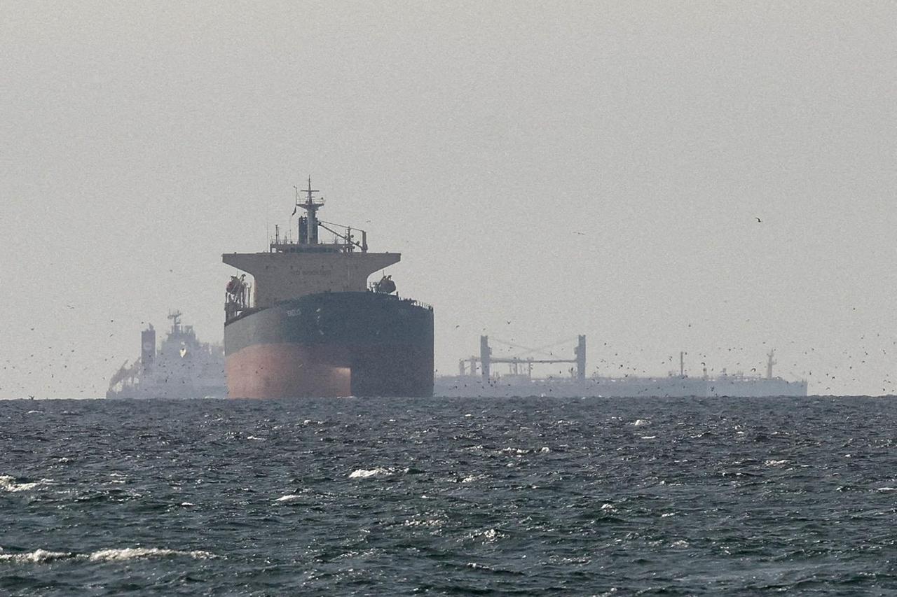 FILE PHOTO: Cargo ships in the Gulf, near the Strait of Hormuz
