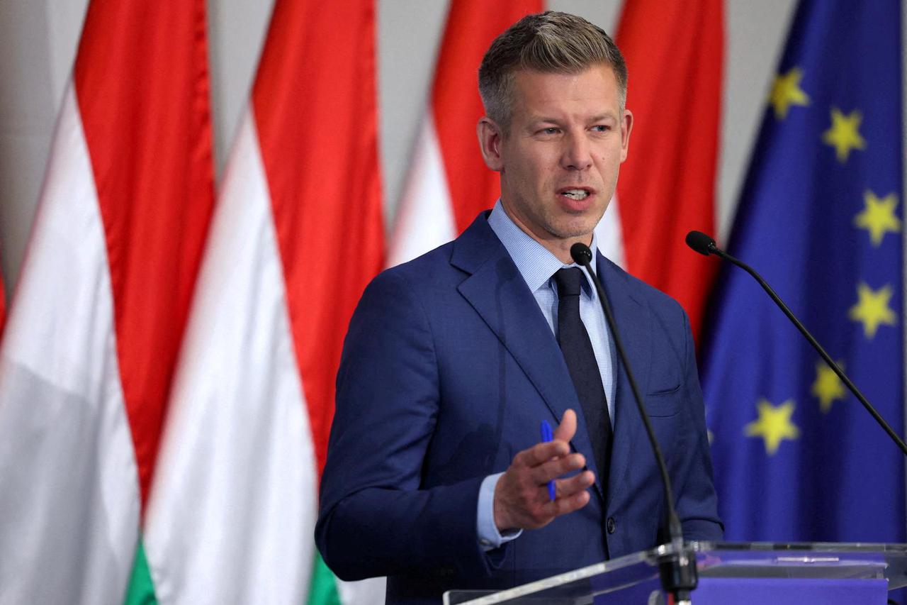 FILE PHOTO: Election winner Magyar speaks during a press conference in Budapest