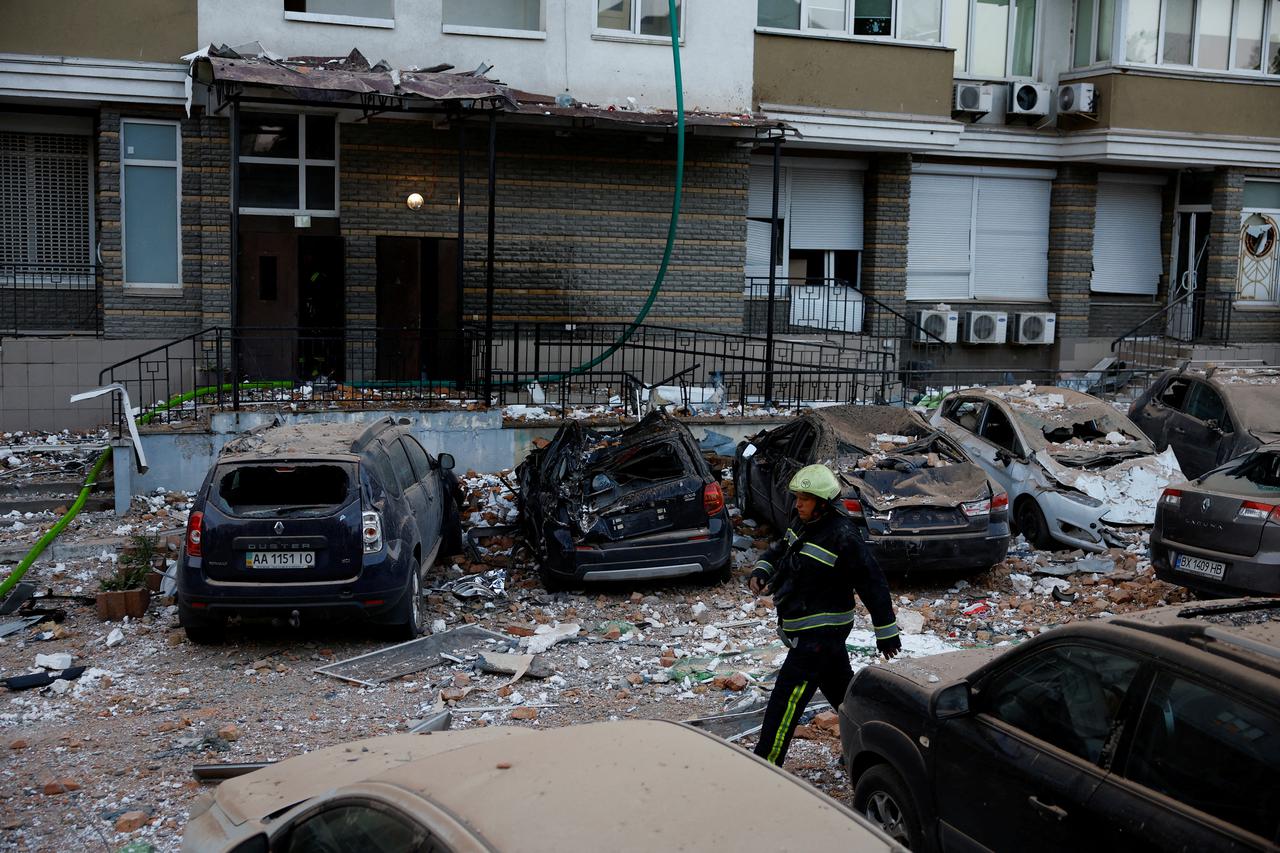 Aftermath of a Russian drone strike in Kyiv