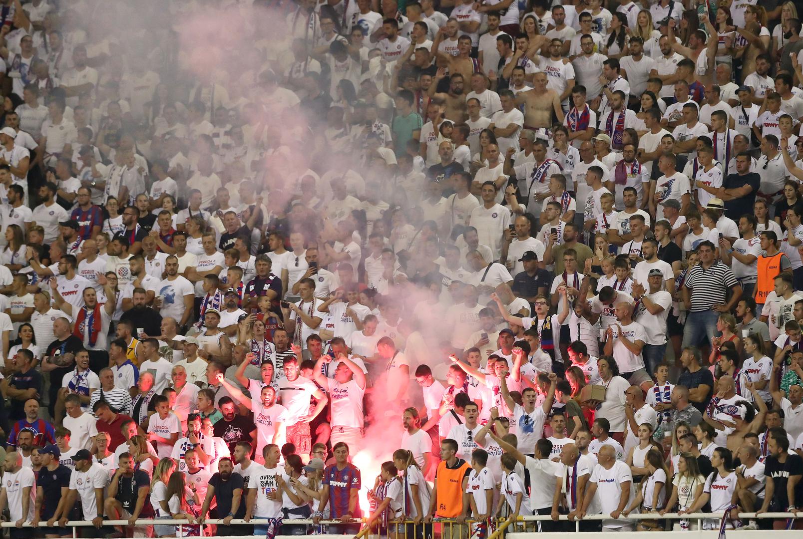 10.08.2023., stadion Poljud, Split - Prva utakmica 3. pretkola UEFA Konferencijske lige, HNK Hajduk - PAOK. Navijaci Hajduka, Torcida Photo: Matija Habljak/PIXSELL