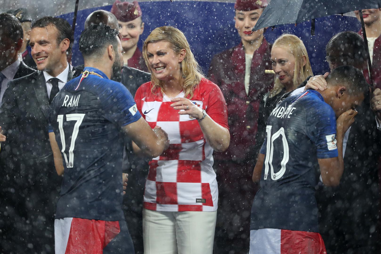 15.07.2018., stadion Luznjiki, Moskva, Rusija - Svjetsko nogometno prvenstvo 2018., finale, Francuska - Hrvatska. Adil Rami, Kolinda Grabar Kitarovic. Photo: Igor Kralj/PIXSELL 