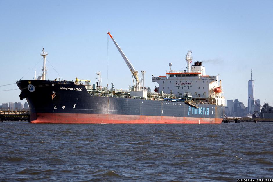 FILE PHOTO: Oil tanker Minerva Virgo is pictured docked at the Bayonne New Jersey oil terminal