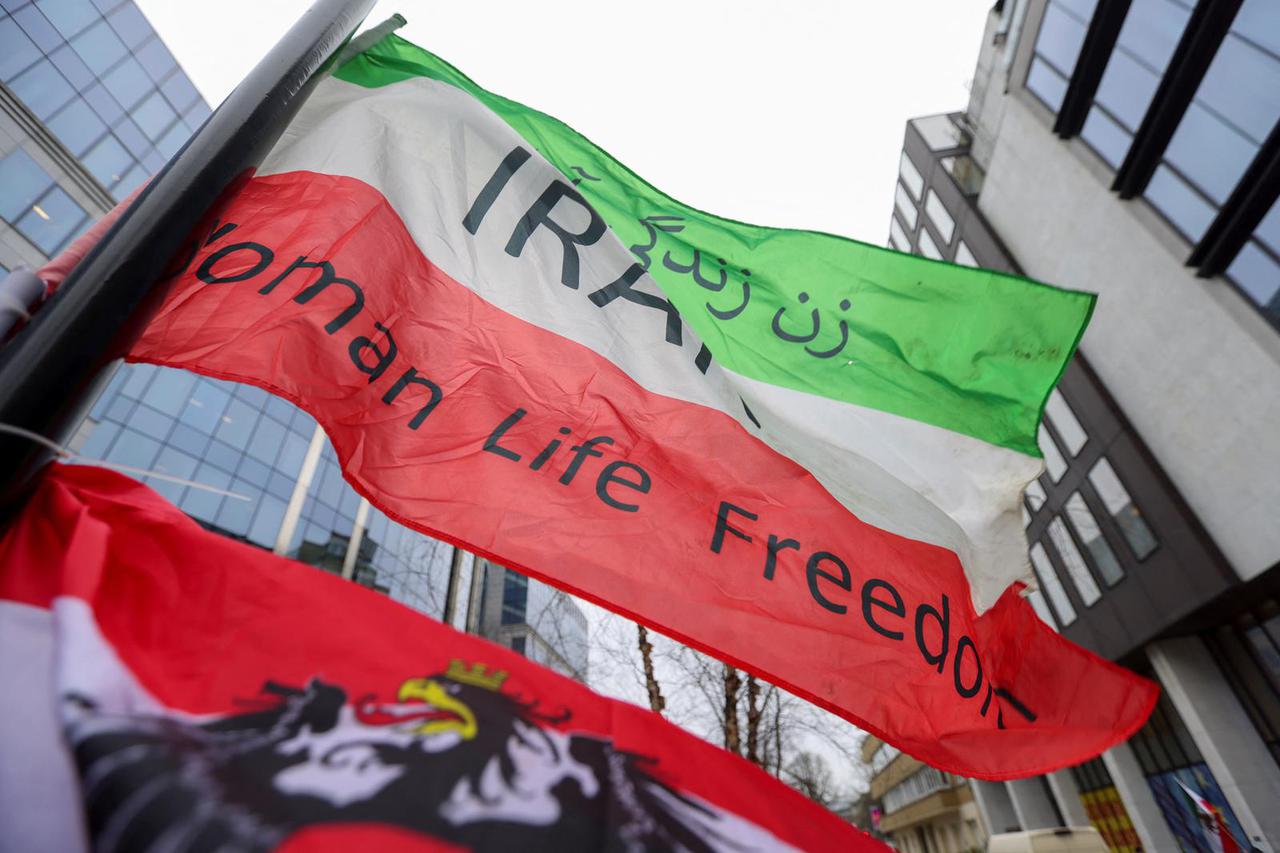 Iranian community members protest in solidarity with Iranian people, in Brussels