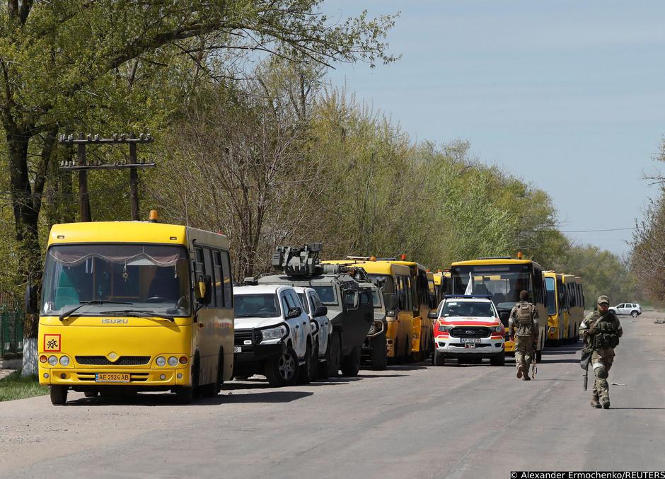 Buses to transport evacuees are seen in Bezimenne