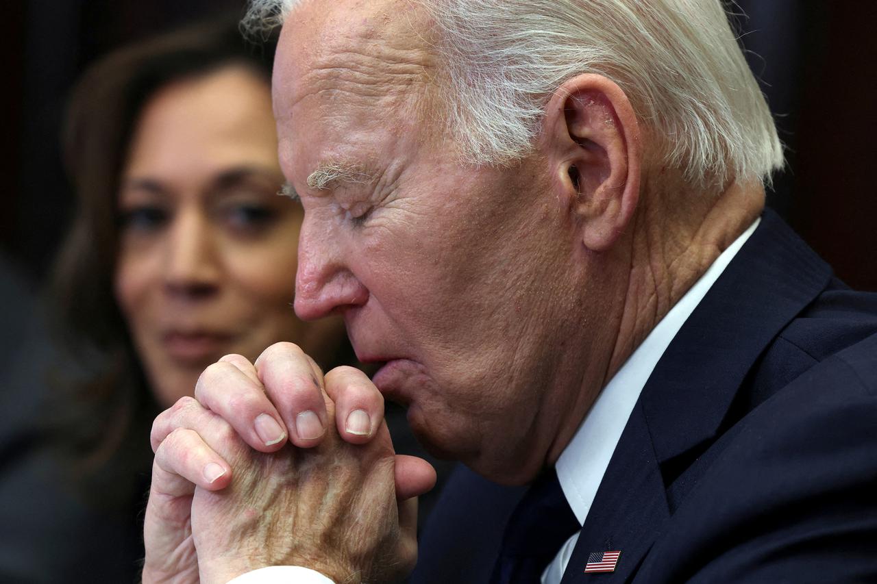 FILE PHOTO: U.S. President Biden attends a briefing on the federal response to the wildfires across LA, at the White House