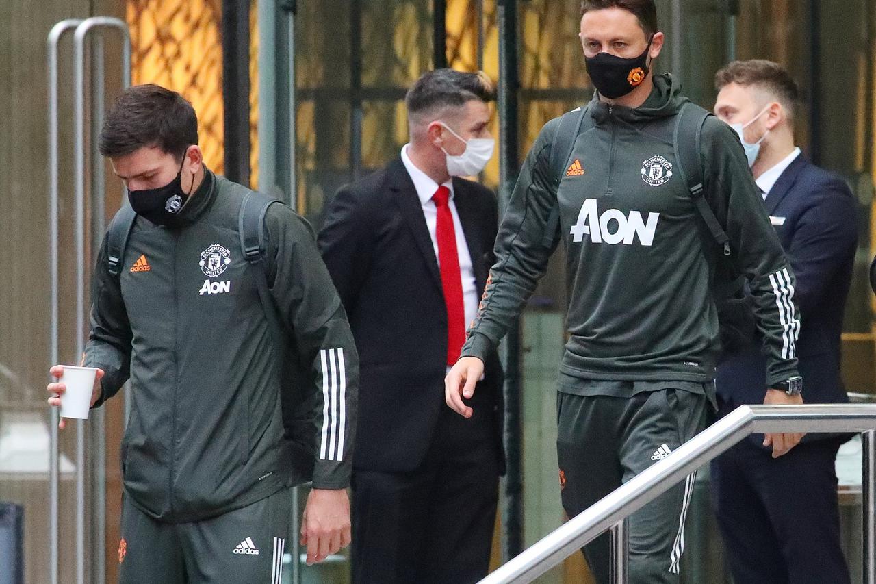 The Manchester United team arrive at The Lowry Hotel