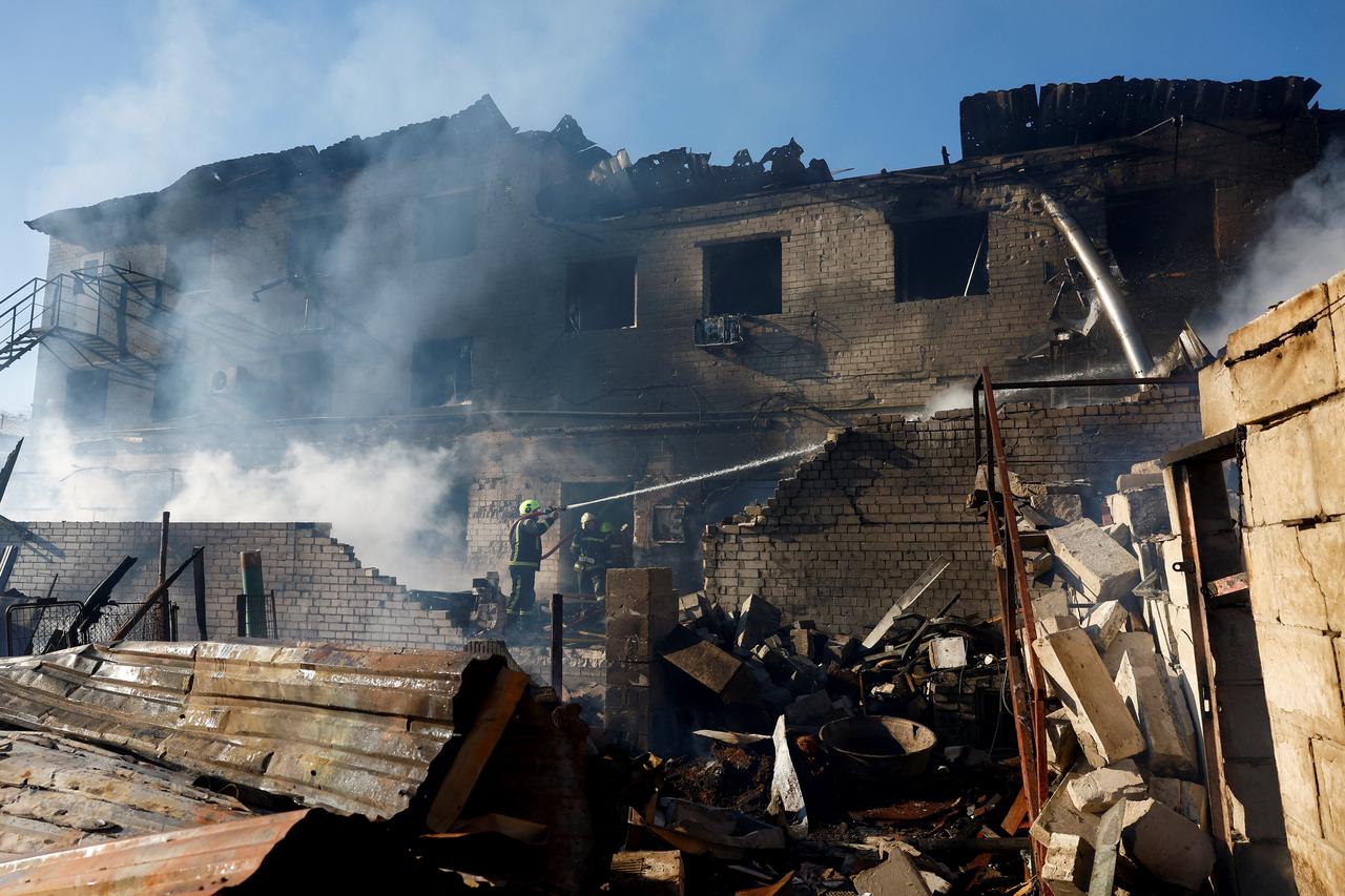 Aftermath of Russian missile and drone strike, in Brovary