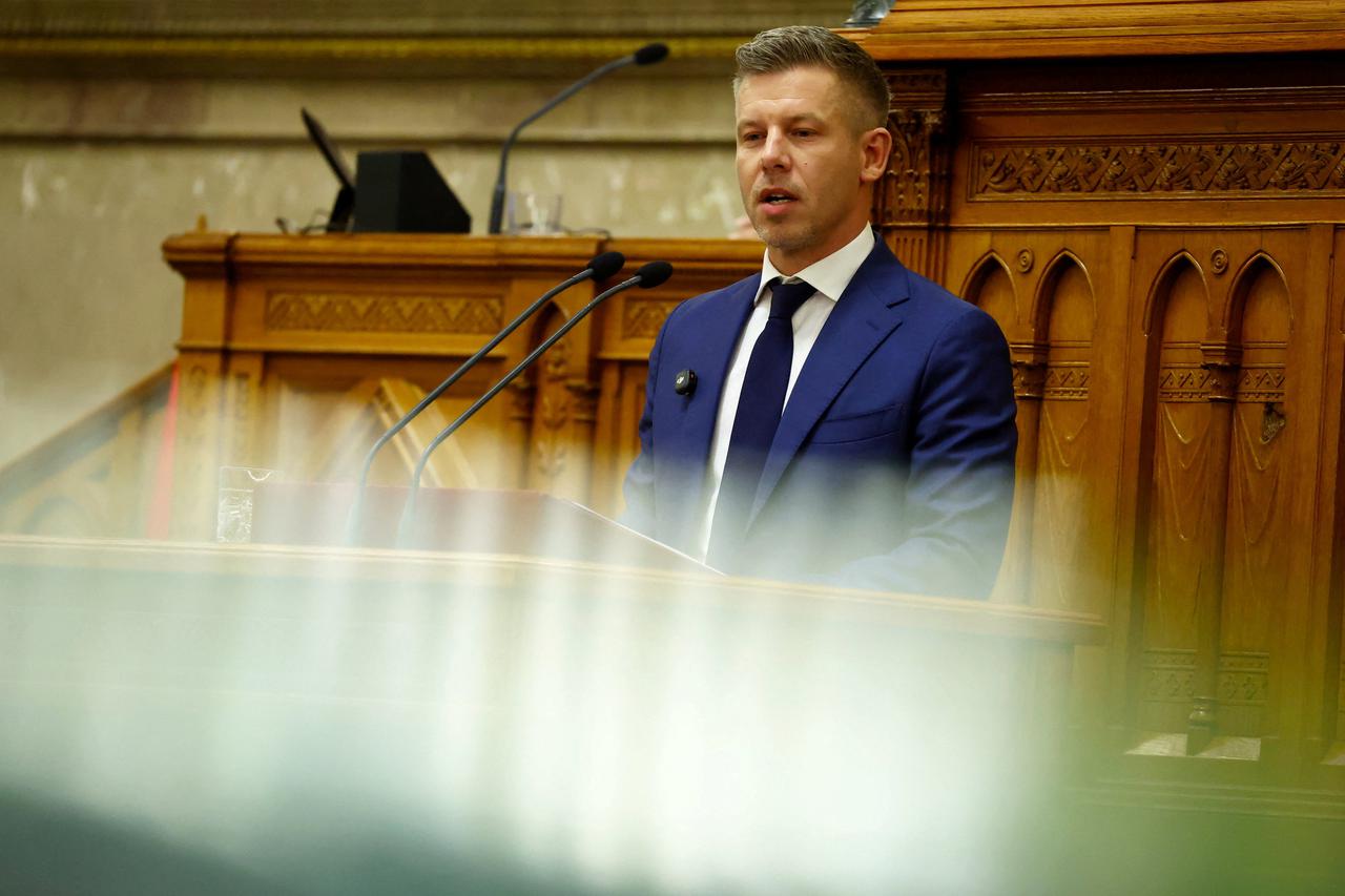 Hungarian Prime Minister Magyar delivers a speech during a plenary session in the Parliament, in Budapest