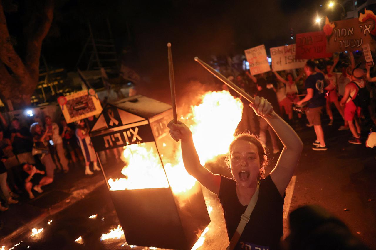 Demonstration against Israeli Prime Minister Benjamin Netanyahu's government and a call for the release of hostages in Gaza, amid the Israel-Hamas conflict, in Tel Aviv
