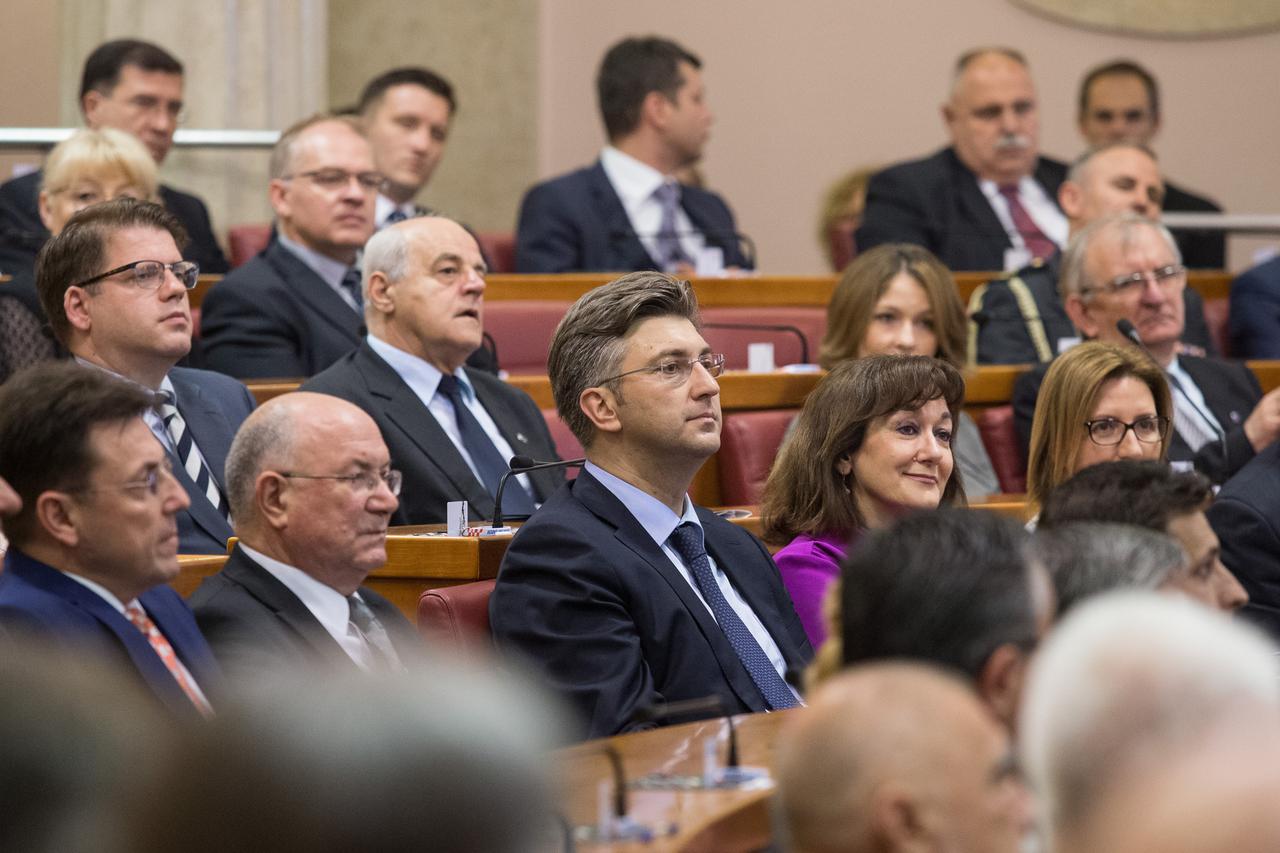 25.06.2016., Zagreb - Svecana sjednica Hrvatskog sabora povodom obiljezavanja 25. obljetnice drzavnosti Republike Hrvatske. Andrej Plenkovic, Mate Granic. Photo: Davor Puklavec/PIXSELL