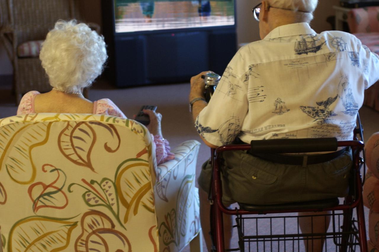 Elderly couple watching television