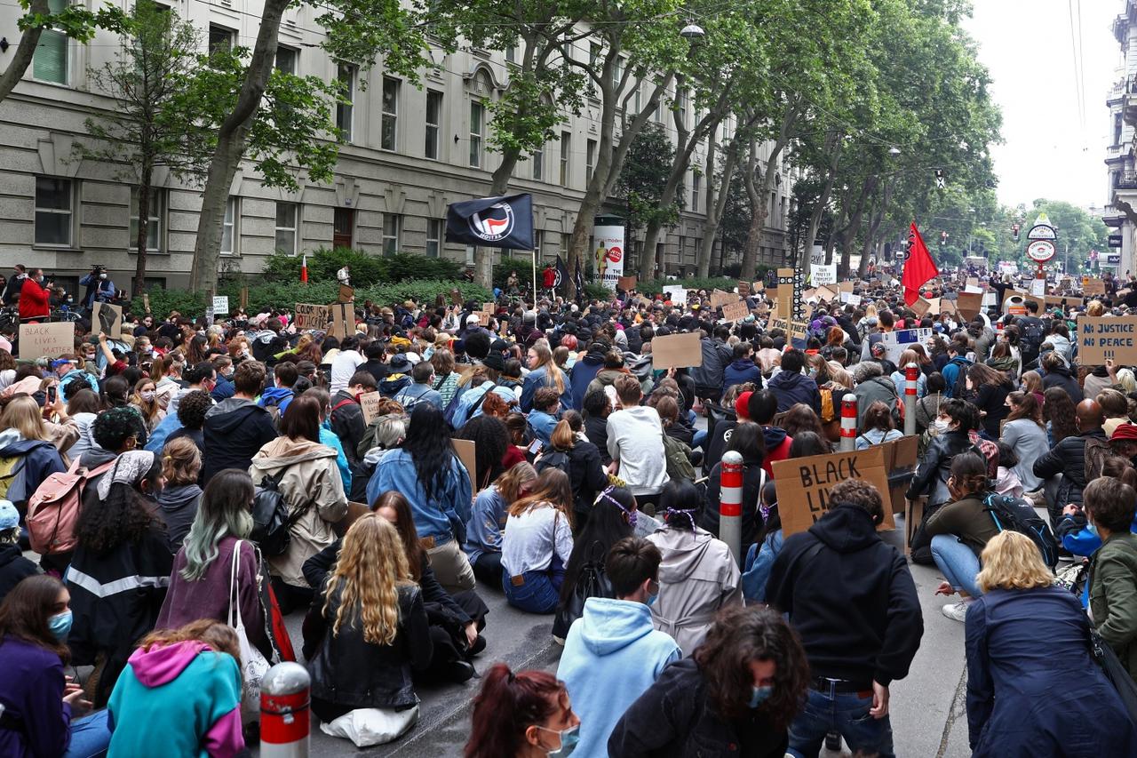 Black Lives Matter protest following the death of George Floyd in Minneapolis police custody, near the U.S. Embassy in Vienna