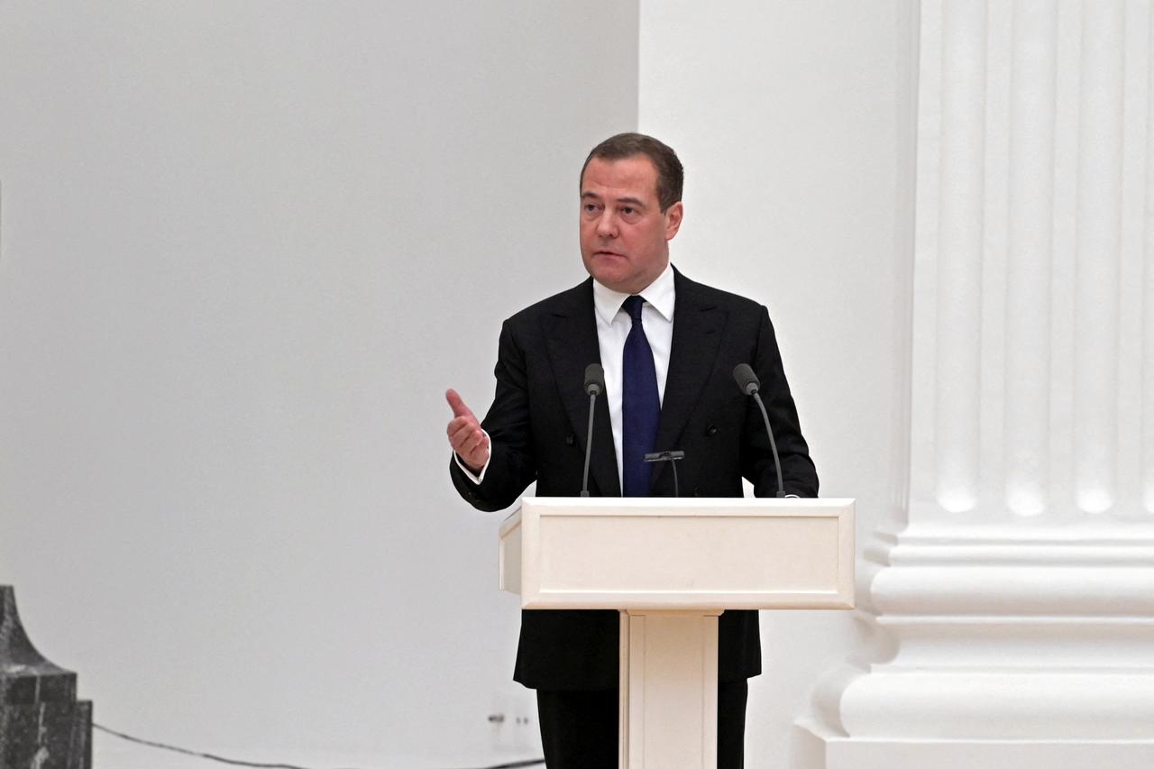 Deputy Chairman of Russia's Security Council Dmitry Medvedev attends a meeting with members of the Security Council in Moscow