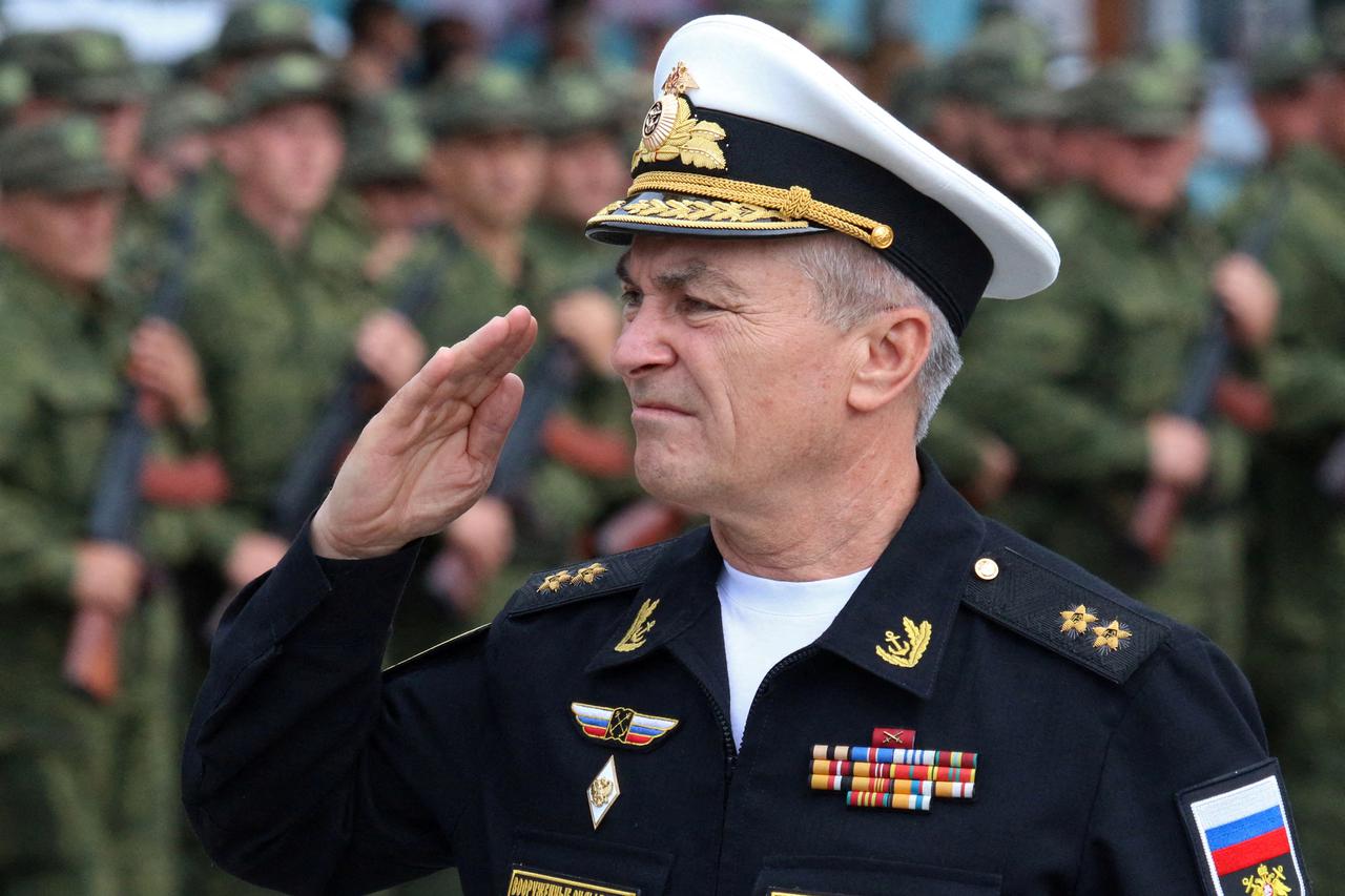 FILE PHOTO: Commander of the Russian Black Sea Fleet Vice-Admiral Viktor Sokolov salutes during a ceremony in Sevastopol