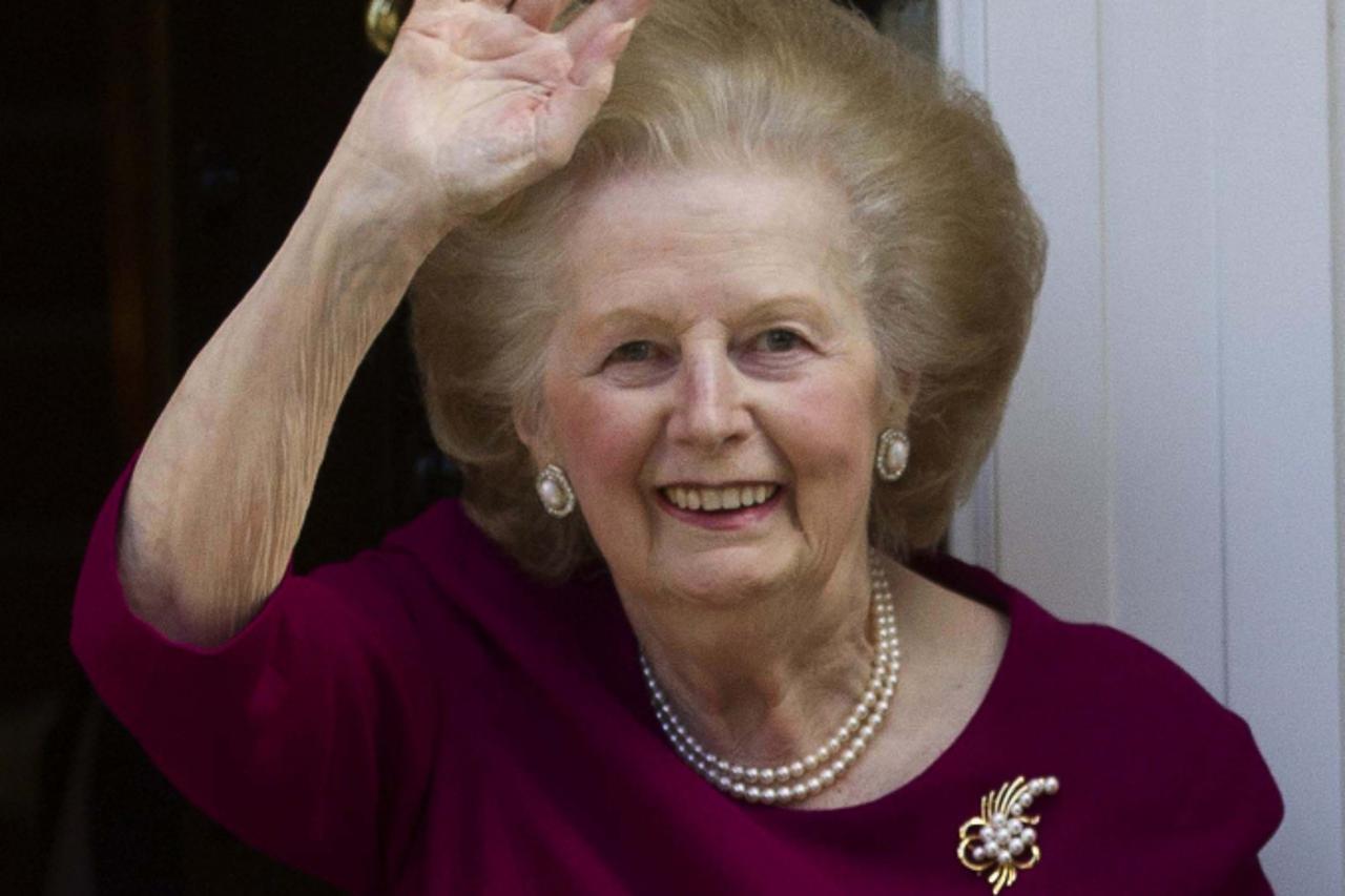 \'Baroness Margaret Thatcher pictured outside her London home this afternoon after leaving hospital. The Former prime minister spent almost two weeks at the Cromwell hospital after being admitted with