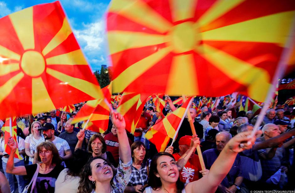 Supporters of North Macedonia's biggest opposition party VMRO-DPMNE protest demanding early elections, in Skopje